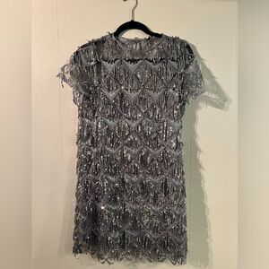 Zara silver fringed sequin dress